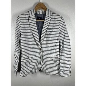 Gap Blazer Womens 2 White Gray‎ Stripe Linen Cotton Lightweight Jacket Workwear